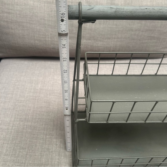Two-Tier Metal Organizer Etagere Wooden Handle Accents Rustic Industrial#0725258 - Picture 11 of 16